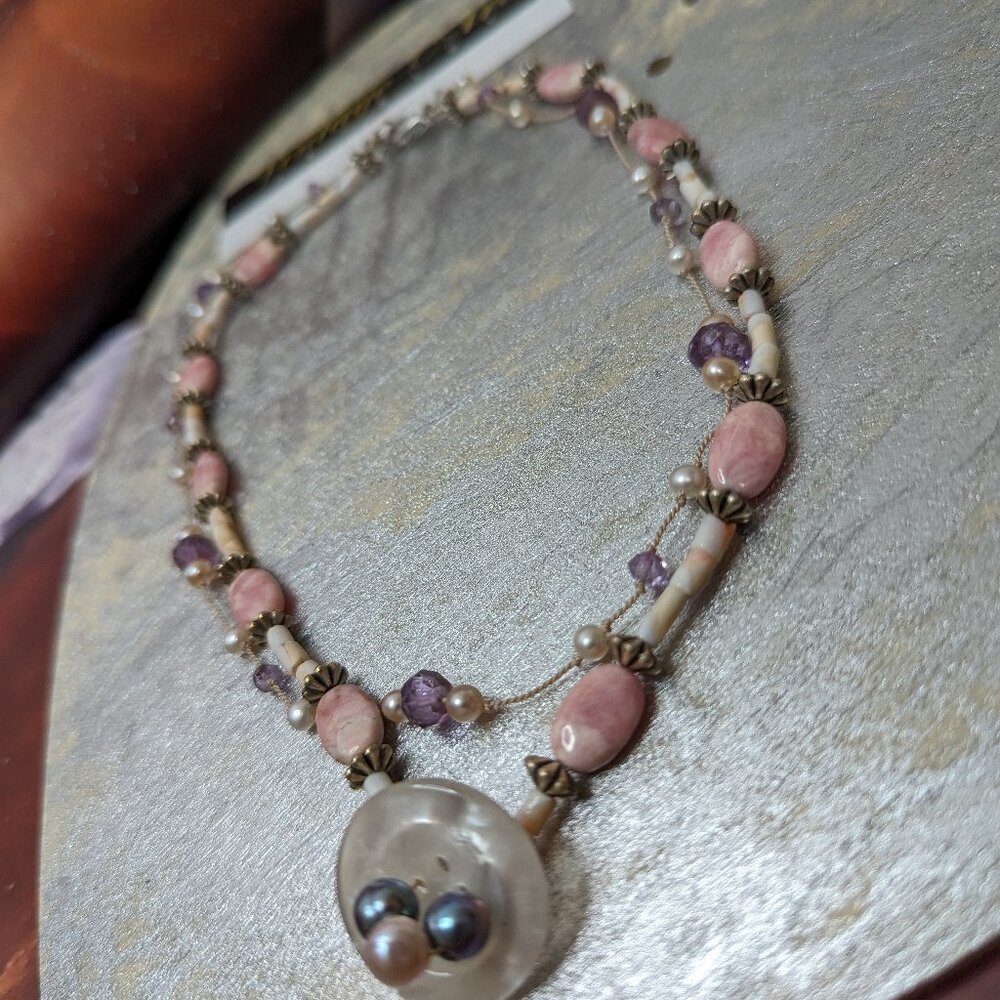 The beauty of spiny oyster and Pearls combination and Sterling Silver Two Strand